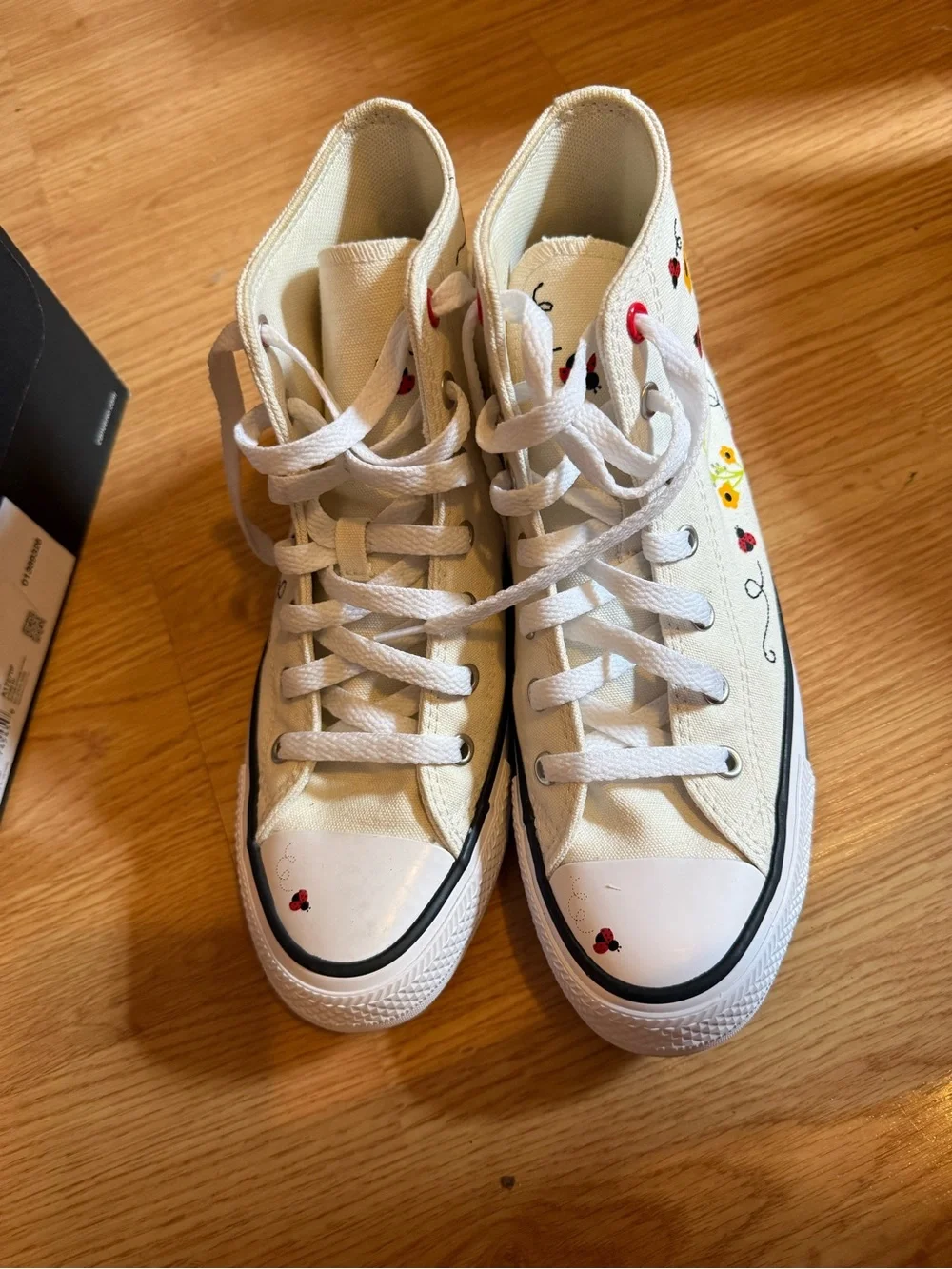 Converse Kids' White High-Top Sneakers with Floral & Ladybug Print